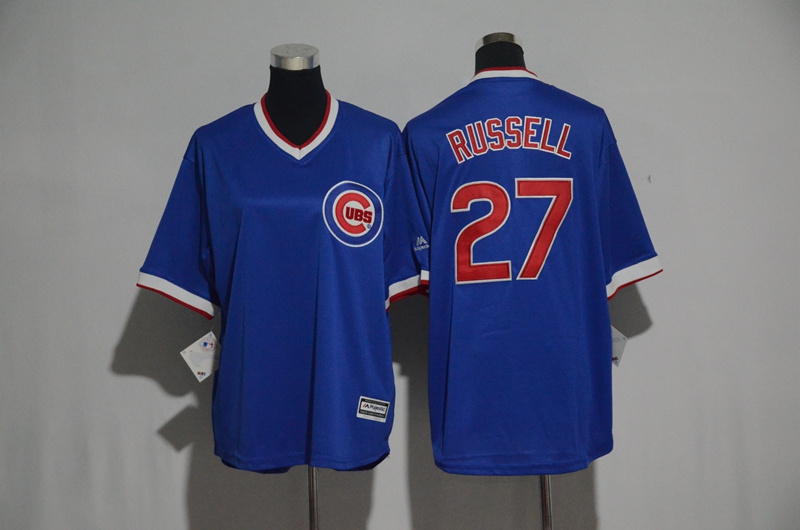 Cubs 27 Addison Russell Blue Youth Cool Base Jersey - Click Image to Close