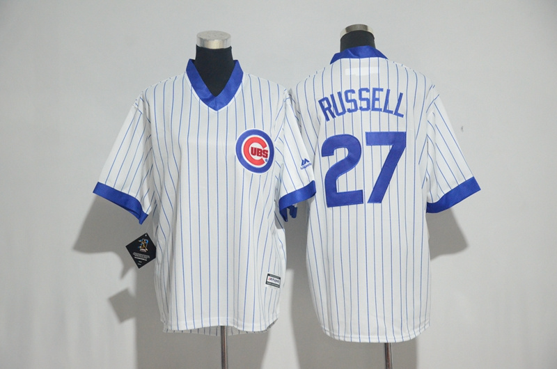 Cubs 27 Addison Russell White Youth Cool Base Jersey