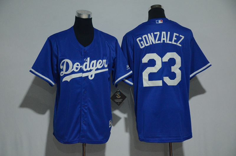 Dodgers 23 Adrian Gonzalez Blue Youth Cool Base Jersey