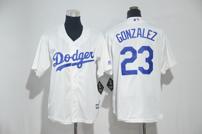 Dodgers 23 Adrian Gonzalez White Youth Cool Base Jersey