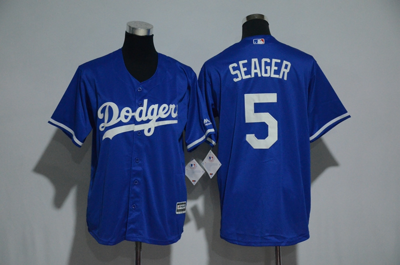 Dodgers 5 Corey Seager Blue Youth Cool Base Jersey - Click Image to Close