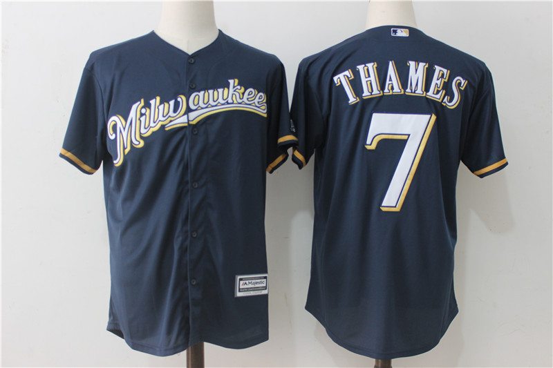 Brewers 7 Eric Thames Navy Cool Base Jersey