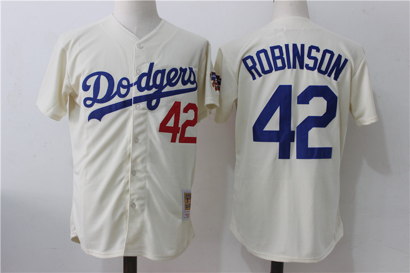 Dodgers 42 Jackie Robinson Cream Cooperstown Collection Jersey