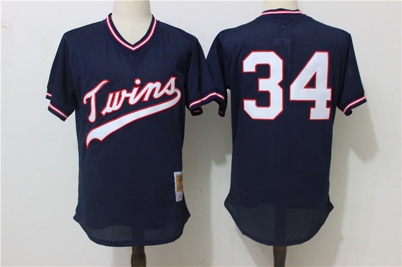 Twins 34 Kirby Puckett Navy Blue Cooperstown Collection Mesh Jersey