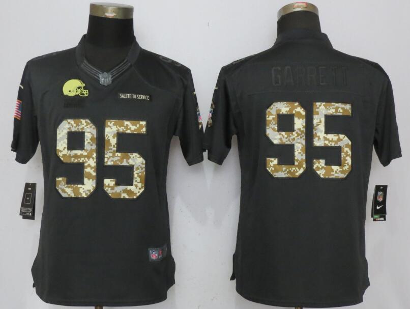 Nike Browns 95 Myles Garrett Anthracite Women Salute to Service Limited Jersey - Click Image to Close