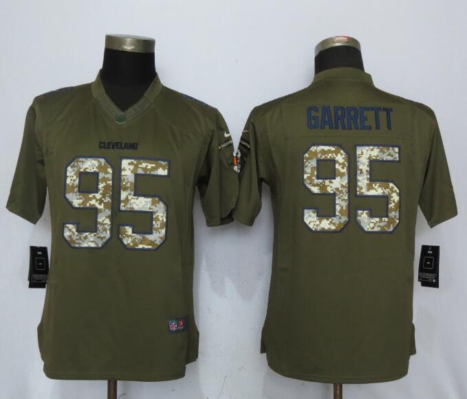 Nike Browns 95 Myles Garrett Green Women Salute to Service Limited Jersey - Click Image to Close