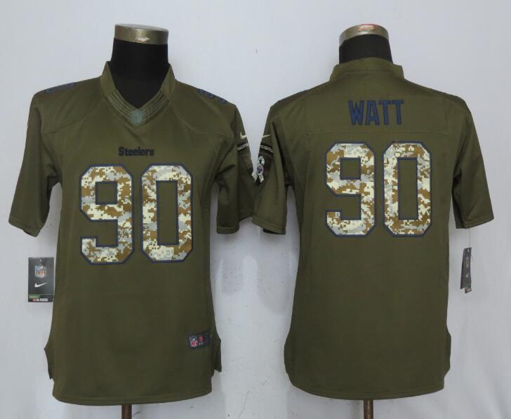 Nike Steelers 90 T.J. Watt Green Women Salute to Service Limited Jersey