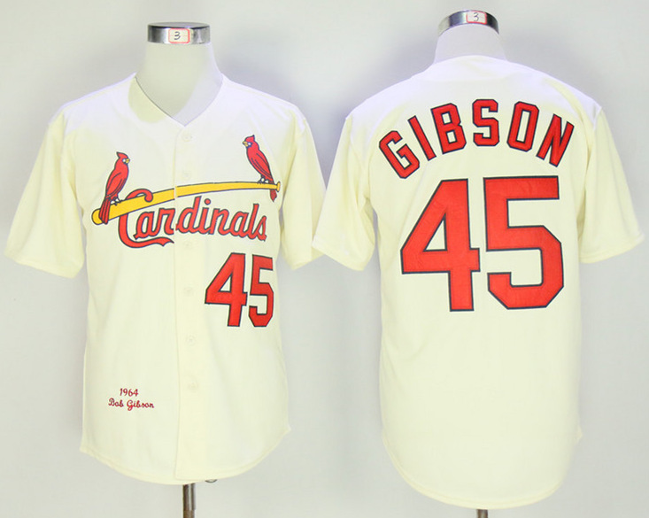 Cardinals 45 Bob Gibson Cream 1964 Mitchell & Ness Jersey
