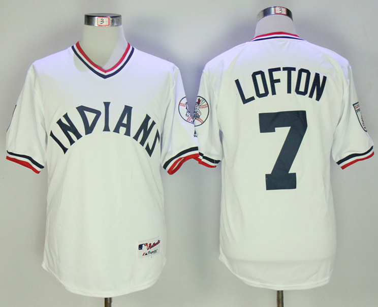 Indians 7 Kenny Lofton White Throwback Jersey - Click Image to Close