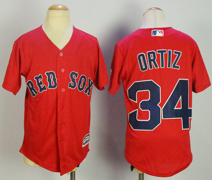 Red Sox 34 David Ortiz Red Youth Cool Base Jersey