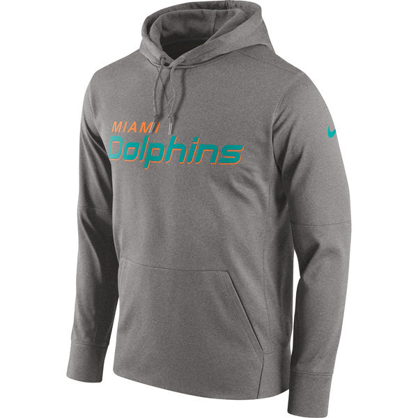 Miami Dolphins Nike Circuit Wordmark Essential Performance Pullover Hoodie Gray - Click Image to Close