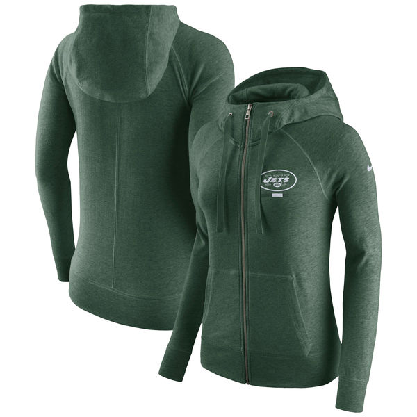 New York Jets Nike Women's Gym Vintage Full Zip Hoodie Green - Click Image to Close