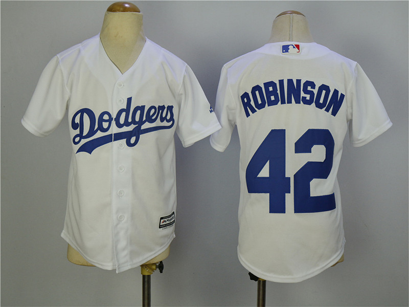 Dodgers 42 Jackie Robinson White Youth Cool Base Jersey