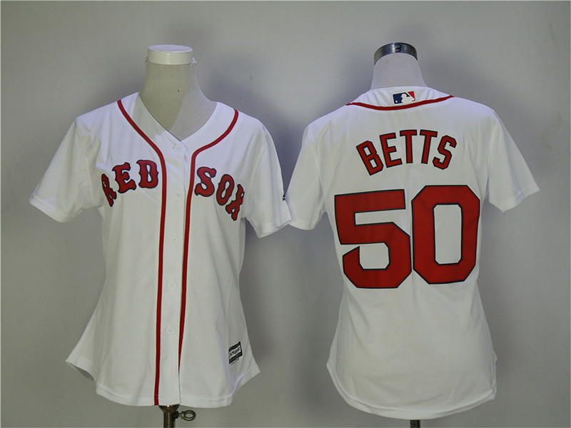Red Sox 50 Mookie Betts White Women Cool Base Jersey