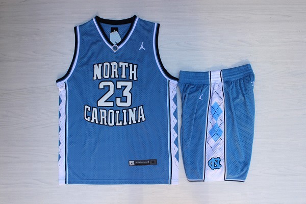 North Carolina 23 Michael Jordan Blue College Mesh Jersey(With Shorts)