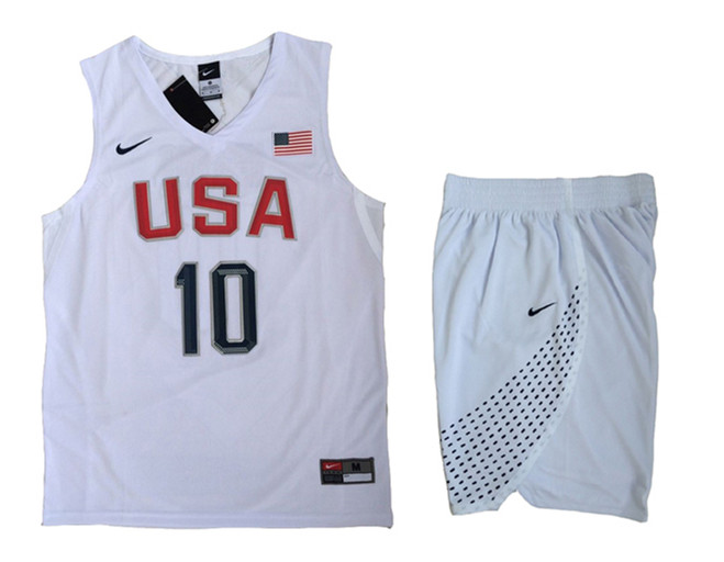 USA 10 Kyrie Irving White 2016 Olympic Basketball Team Jersey(With Shorts)