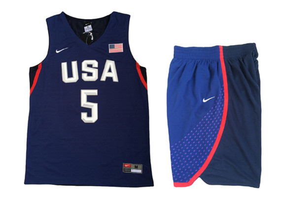 USA 5 Kevin Durant Navy 2016 Olympic Basketball Team Jersey(With Shorts)