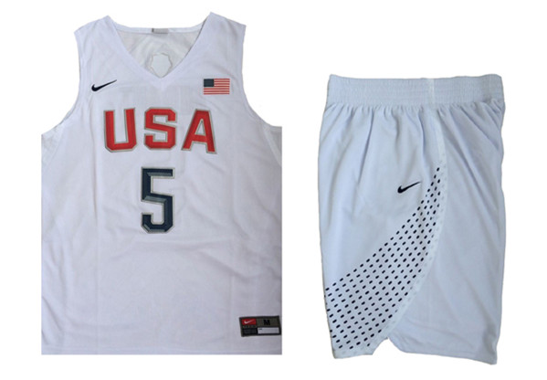 USA 5 Kevin Durant White 2016 Olympic Basketball Team Jersey(With Shorts)