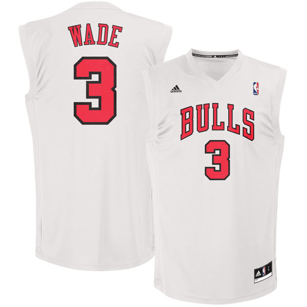 Bulls 3 Dwayne Wade White Fashion Replica Jersey