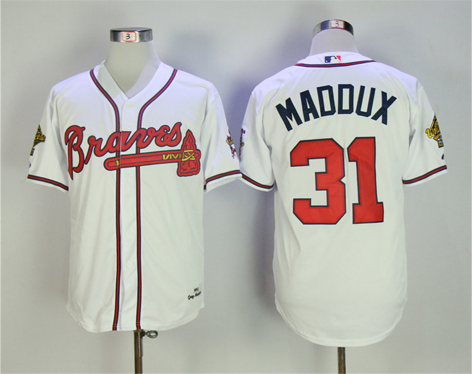 Braves 31 Greg Maddux White 1995 Throwback Jersey - Click Image to Close