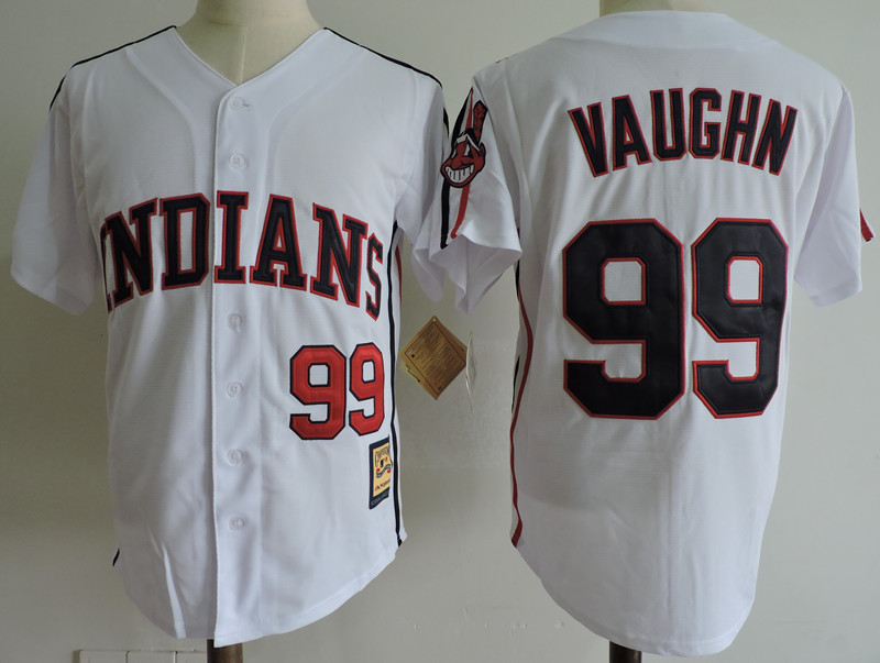 Indians 99 Ricky Vaughn White Cooperstown Collection Jersey - Click Image to Close