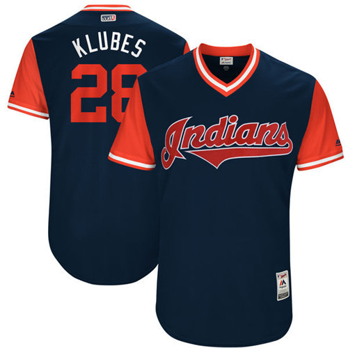 Indians 28 Corey Kluber Klubes Majestic Navy 2017 Players Weekend Jersey - Click Image to Close