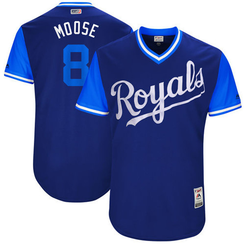 Royals 8 Mike Moustakas Moose Majestic Royal 2017 Players Weekend Jersey