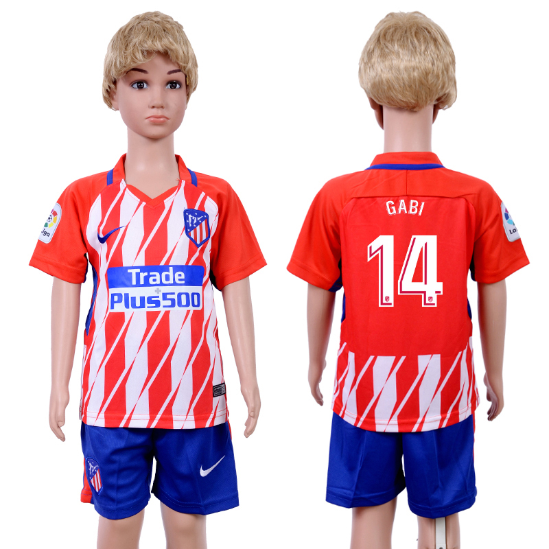 2017-18 Atletico Madrid 14 GABI Home Youth Soccer Jersey