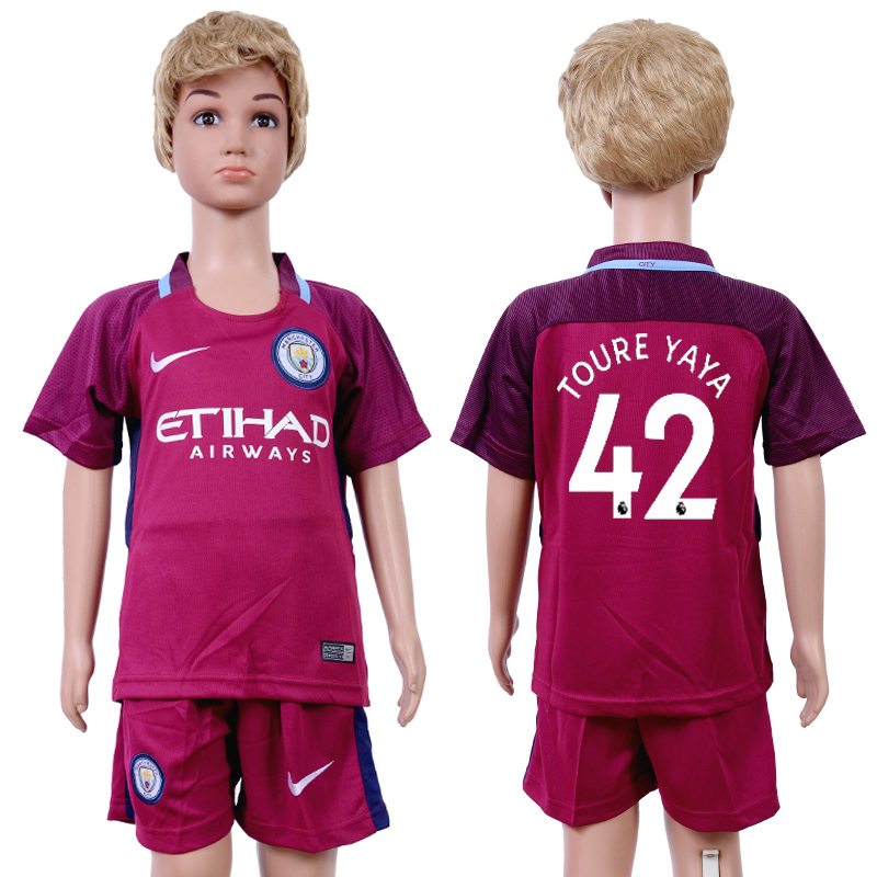 2017-18 Manchester City 42 TOURE YAYA Away Youth Soccer Jersey