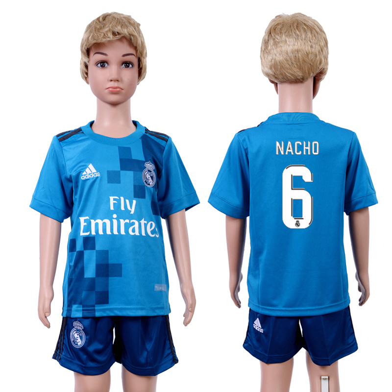 2017-18 Real Madrid 6 NACHO Third Away Youth Soccer Jersey
