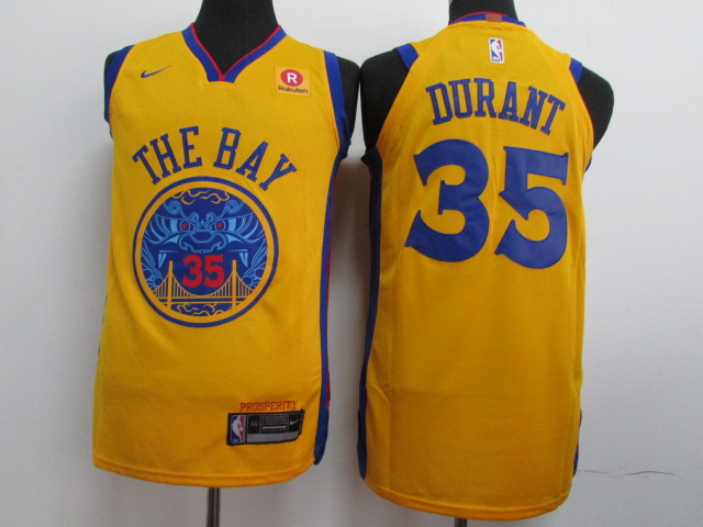 Warriors 35 Kevin Durant Gold City Edition Authentic Jersey