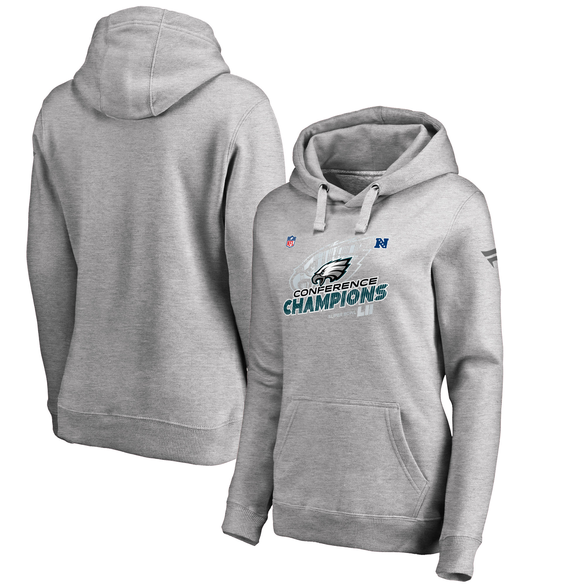 Philadelphia Eagles NFL Pro Line by Fanatics Branded Women's 2017 NFC Champions Trophy Collection Locker Room Pullover Hoodie Heather Gray