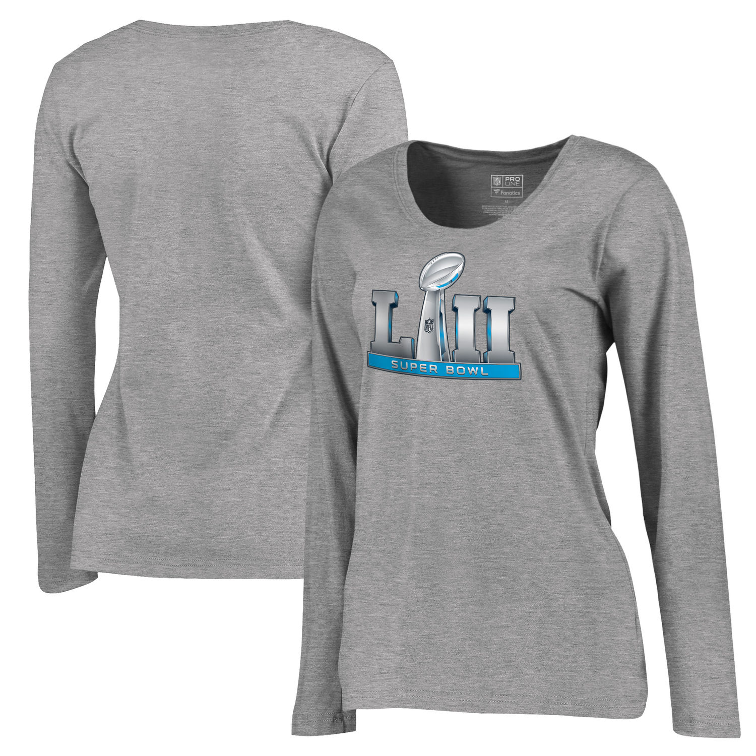 Women's NFL Pro Line by Fanatics Branded Heather Gray Super Bowl LII Event Plus Size V Neck Long Sleeve T Shirt