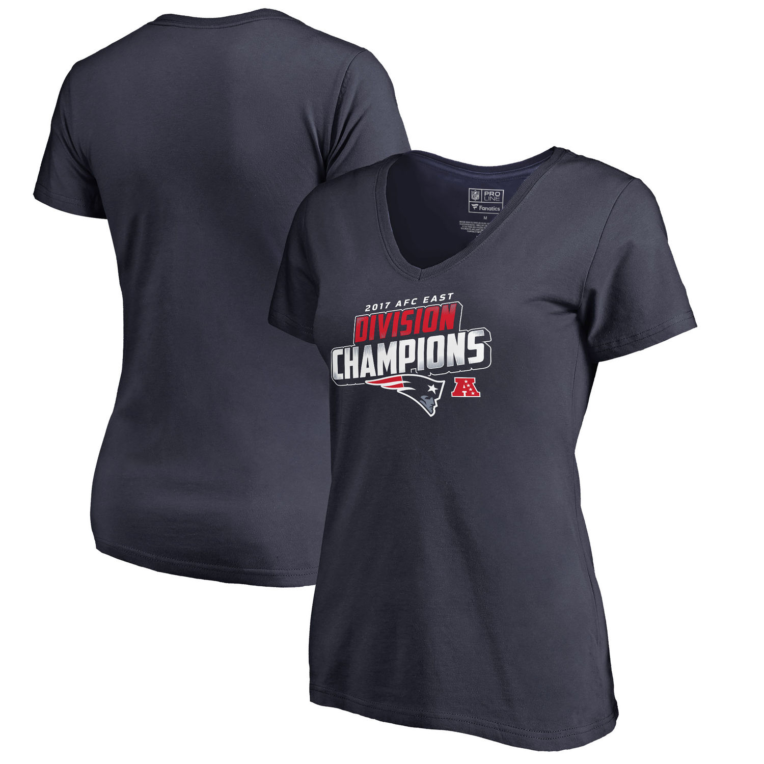 Women's New England Patriots NFL Pro Line by Fanatics Branded Navy 2017 AFC East Division Champions V Neck T Shirt