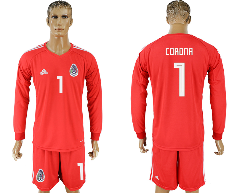 Mexico 1 CORONA Red Goalkeeper 2018 FIFA World Cup Long Sleeve Soccer Jersey