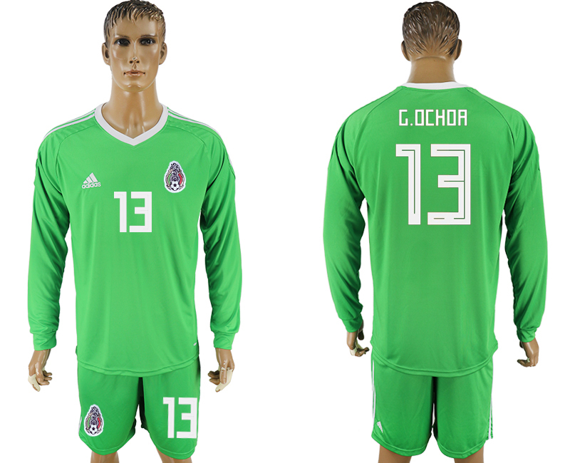 Mexico 13 G.OCHOA Green Goalkeeper 2018 FIFA World Cup Long Sleeve Soccer Jersey