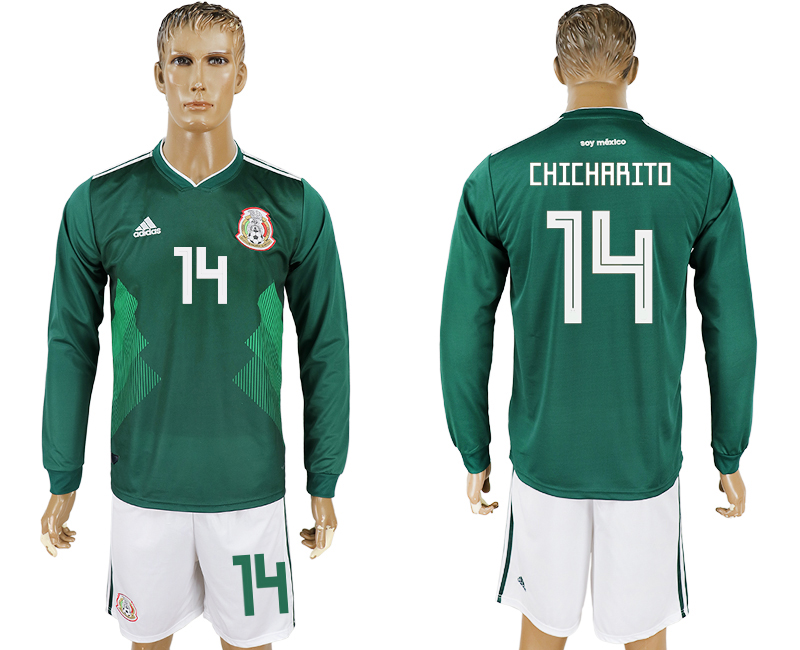 Mexico 14 CHICHARITO Home 2018 FIFA World Cup Long Sleeve Soccer Jersey