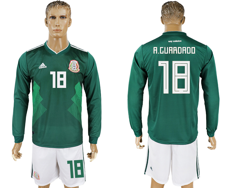 Mexico 18 A. GUARDRDO Home 2018 FIFA World Cup Long Sleeve Soccer Jersey