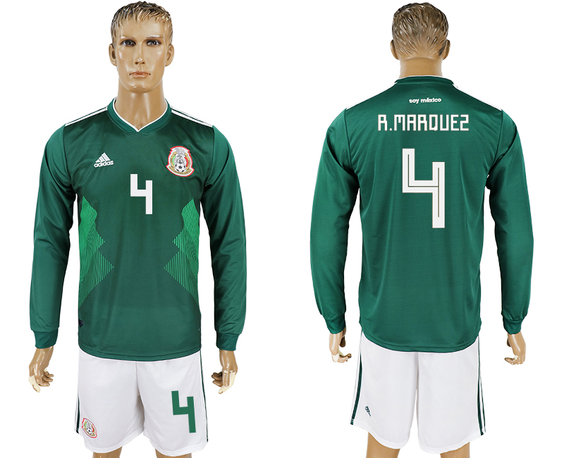 Mexico 4 R.MARQUEZ Home 2018 FIFA World Cup Long Sleeve Soccer Jersey