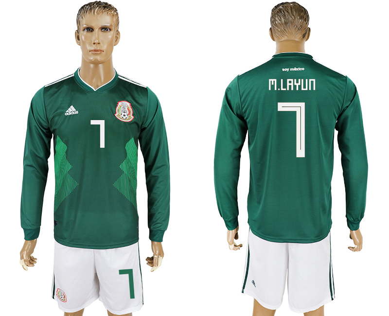 Mexico 7 M.LAYUN Home 2018 FIFA World Cup Long Sleeve Soccer Jersey