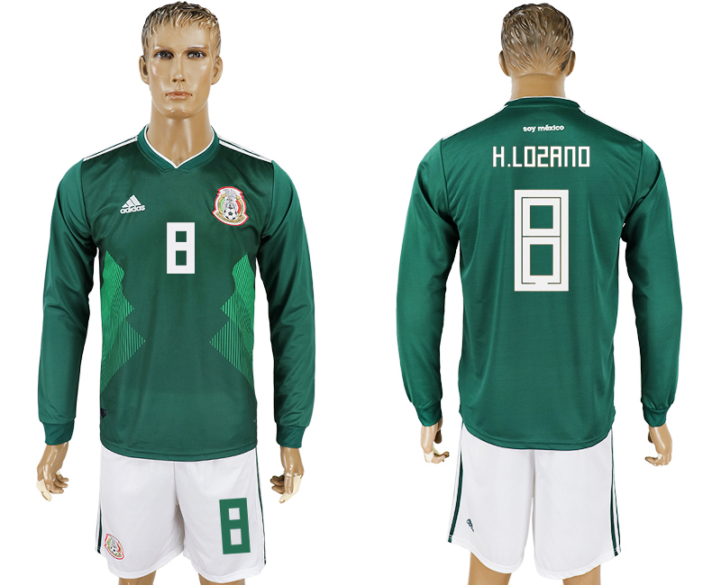 Mexico 8 H. LOZANO Home 2018 FIFA World Cup Long Sleeve Soccer Jersey