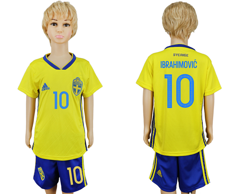 Sweden 10 IBRAHIMOVIC Home Youth 2018 FIFA World Cup Soccer Jersey