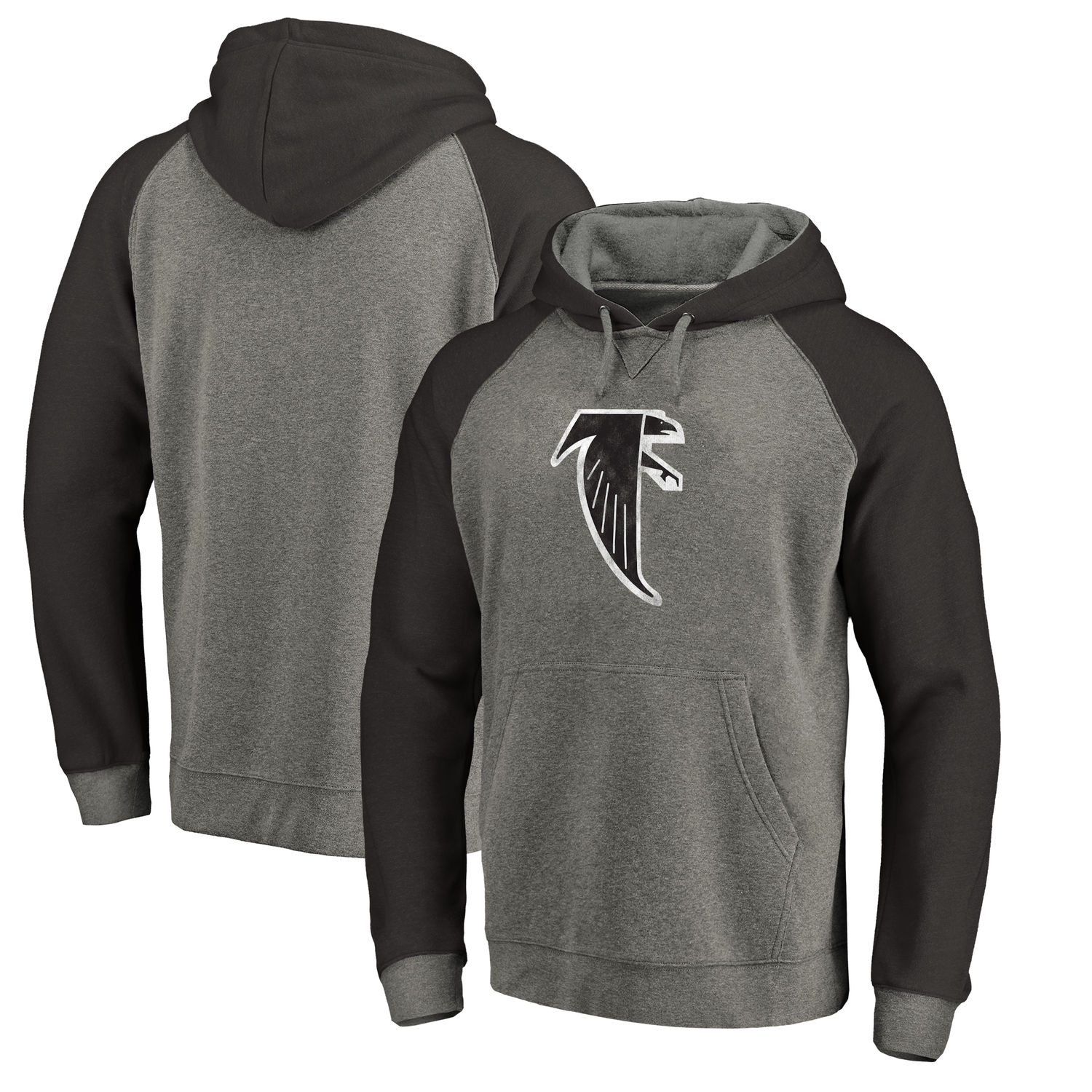 Men's Atlanta Falcons NFL Pro Line by Fanatics Branded Gray Black Throwback Logo Big Tall Tri Blend Raglan Pullover Hoodie