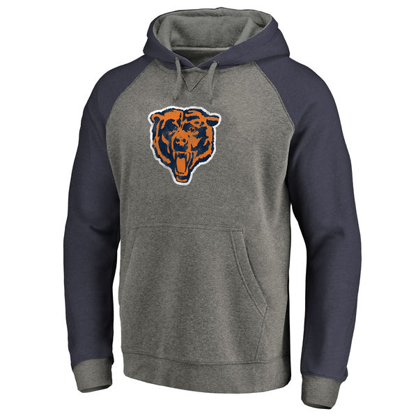 Men's Chicago Bears NFL Pro Line by Fanatics Branded Gray/Navy Throwback Logo Big Tall Tri-Blend Raglan Pullover Hoodie