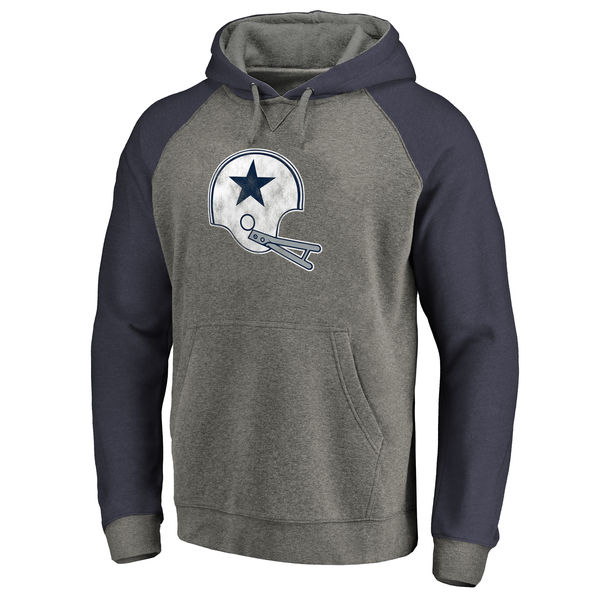 Men's Dallas Cowboys NFL Pro Line by Fanatics Branded Gray/Navy Throwback Logo Big Tall Tri Blend Raglan Pullover Hoodie