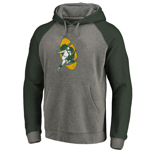 Men's Green Bay Packers NFL Pro Line by Fanatics Branded Gray/Green Throwback Logo Big Tall Tri-Blend Raglan Pullover Hoodie