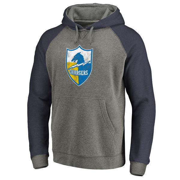 Men's Los Angeles Chargers NFL Pro Line by Fanatics Branded Gray/Navy Throwback Logo Big Tall Tri-Blend Raglan Pullover Hoodie