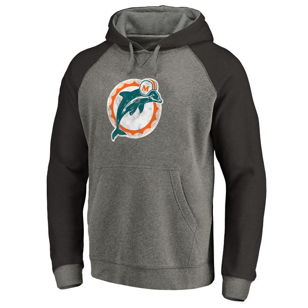 Men's Miami Dolphins NFL Pro Line by Fanatics Branded Gray/Black Throwback Logo Big Tall Tri-Blend Raglan Pullover Hoodie