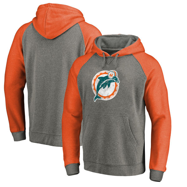 Men's Miami Dolphins NFL Pro Line by Fanatics Branded Gray/Orange Throwback Logo Big Tall Tri-Blend Raglan Pullover Hoodie