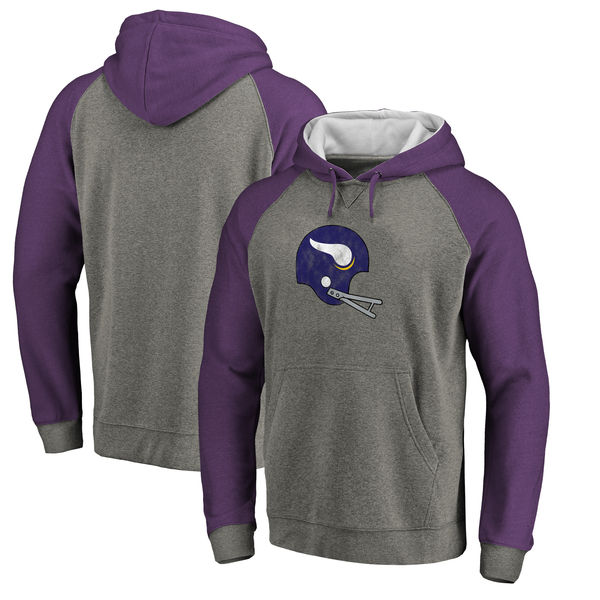 Men's Minnesota Vikings NFL Pro Line by Fanatics Branded Gray/Purple Throwback Logo Big Tall Tri-Blend Raglan Pullover Hoodie